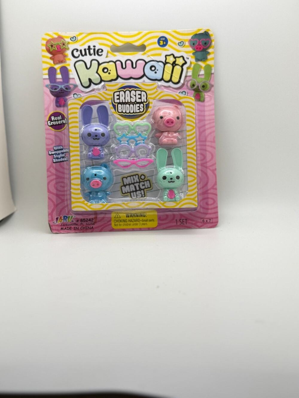 Cutie Kawaii Eraser Buddies Set With Swappable Shades For Ages 3+
